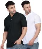 Comio Solid Men Polo Neck Black, White T-Shirt