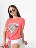 ONLY Printed Women Round Neck Pink T-Shirt