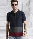 Roadster Solid Men Polo Neck Dark Blue, Grey T-Shirt