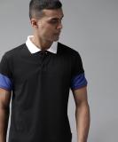 Roadster Solid Men Polo Neck Black T-Shirt