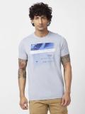 Spykar Printed, Typography Men Round Neck Grey T-Shirt