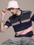 Moda Rapido Striped Men Polo Neck Blue T-Shirt