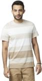 Celio Striped Men Round Neck Beige T-Shirt