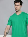 ether Solid Men V Neck Green T-Shirt