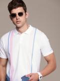 WROGN Striped Men Polo Neck White T-Shirt