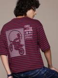 Roadster Striped Men Round Neck Maroon T-Shirt