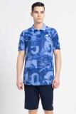 ADIDAS Printed Men Polo Neck Blue T-Shirt