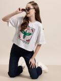 HERE&NOW Printed Women Round Neck White T-Shirt