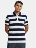 JOCKEY Striped Men Polo Neck Dark Blue, White T-Shirt