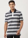 JOCKEY Striped Men Polo Neck White T-Shirt