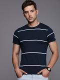 WROGN Striped Men Round Neck Blue T-Shirt