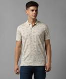 Allen Solly Printed Men Polo Neck Beige T-Shirt