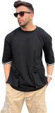 Gritstones Solid Men Round Neck Black T-Shirt