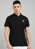 ADIDAS Solid Men Polo Neck Black T-Shirt