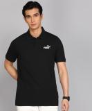 PUMA Solid Men Peter Pan Collar Black T-Shirt