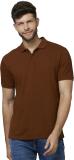 Celio Solid Men Polo Neck Brown T-Shirt