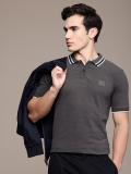 French Connection Solid Men Polo Neck Grey T-Shirt