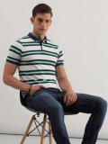 LEE Striped Men Polo Neck White T-Shirt