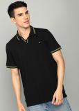 Celio Solid Men Polo Neck Black T-Shirt