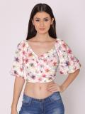 Dressberry Casual Floral Print Women White Top