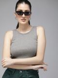 Roadster Casual Solid Women Grey Top