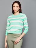 Fame Forever by Lifestyle Casual Striped Women Light Green, White Top