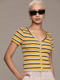 Roadster Casual Striped Women Yellow Top