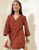 Fabindia Casual Printed Women Red Top