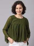 La Zoire Casual Solid Women Dark Green Top