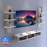 Flipkart Perfect Homes Studio Wooden TV Entertainment Unit with 2 Wall Shelf/Wall Set Top Box Shelf/TV Cabinet Engineered Wood TV Entertainment Unit (Finish Color - White and Oak, DIY(Do-It-Yourself))