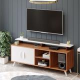 BLUEWUD Skiddo TV Unit With Storage Shelves for Books & D cor Upto 55 Inches TV Engineered Wood TV Entertainment Unit (Finish Color - Walnut & White, DIY(Do-It-Yourself))