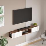 BLUEWUD Darien Wall Mount TV Unit With Storage Shelves for Books & D cor Upto 60 Inches Engineered Wood TV Entertainment Unit (Finish Color - Maple Brown & White, DIY(Do-It-Yourself))