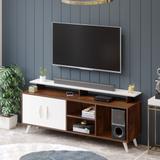 BLUEWUD Skiddo TV Unit with Storage Shelves for Books & D cor Upto 55 inches TV Engineered Wood TV Entertainment Unit (Finish Color - Maple Brown & White, DIY(Do-It-Yourself))