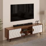 BLUEWUD Wilbrome TV Unit With Storage Shelves for Books & D cor Upto 75 Inches TV Engineered Wood TV Entertainment Unit (Finish Color - Maple Brown & White, DIY(Do-It-Yourself))