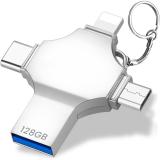 Zorbes Pendrive 128GB 4 in 1 Flash Drive with Light-ning Micro USB USB A Type-C USB Adapter (Silver)