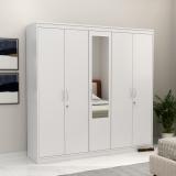 Wooden Street Mahin 5-Door Wardrobe Stylish with Hanging Rod, Mirror Engineered Wood 5 Door Wardrobe (Finish Color - Frosty White Finish, Mirror Included, Knock Down)