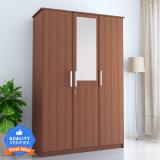 Flipkart Perfect Homes Julian Engineered Wood 3 Door Wardrobe (Finish Color - Melamine Walnut, Mirror Included, Knock Down)