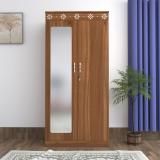 NITRAA furniture Sandstone Engineered Wood 2 Door Wardrobe (Finish Color - Leon Teak, Mirror Included, Knock Down)