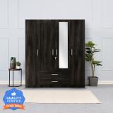 Wakefit Organza Plus Engineered Wood 4 Door Wardrobe (Finish Color - Dark Brown, Mirror Included, Knock Down)