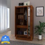 Ganpati Arts Sheesham Wood Jodhpur Storage Wardrobe with Mirror and 3 Drawers for Living Room Solid Wood 2 Door Wardrobe (Finish Color - Brown, Mirror Included, DIY(Do-It-Yourself))