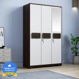 CARLTON LONDON PHOENIX Engineered Wood 3 Door Wardrobe (Finish Color - Melamine Wenge, White, Mirror Included, Knock Down)