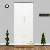 CASPIAN Wooden Almirah for Clothes and Stacking space -Home Furniture Storage Engineered Wood 2 Door Wardrobe (Finish Color - Rainforest Brown + White, Pre-assembled)