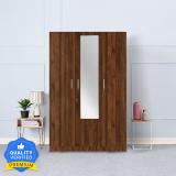 Wakefit Gingham Engineered Wood 3 Door Wardrobe (Finish Color - Columbian Walnut with Drawer, Mirror Included, Knock Down)