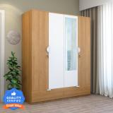 @Home by nilkamal Indio Engineered Wood 4 Door Wardrobe (Finish Color - Teak & White, Mirror Included, Knock Down)