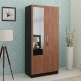 SPACEWOOD Phoenix Engineered Wood 2 Door Wardrobe (Finish Color - NATURAL WENGE, Mirror Included, Knock Down)