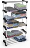 TNT Cady Premium Multipurpose Shoe/Chappal/Book/Clothes Rack (6 Shelves) PVC Collapsible Wardrobe (Finish Color - Black, DIY(Do-It-Yourself))