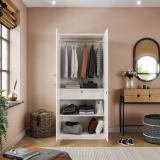 Wakefit Gingham Engineered Wood 2 Door Wardrobe (Finish Color - Frosty White with Drawer, Mirror Included, Knock Down)