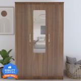 Mintwud from Pepperfry Sapporo Engineered Wood 3 Door Wardrobe (Finish Color - Leon Teak, Mirror Included, Knock Down)