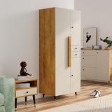 Hexa Red Wooden Wardrobe with Drawer & Hanging Space 3 Year Warranty Engineered Wood 3 Door Wardrobe (Finish Color - Giant Wood & Frosty White, Knock Down)