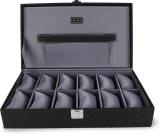 ALAWO Watch Box Organizer Case for Unisex with 12 Slots in Black and Gray Color Watch Box (Black, gray, Holds 12 Watches)